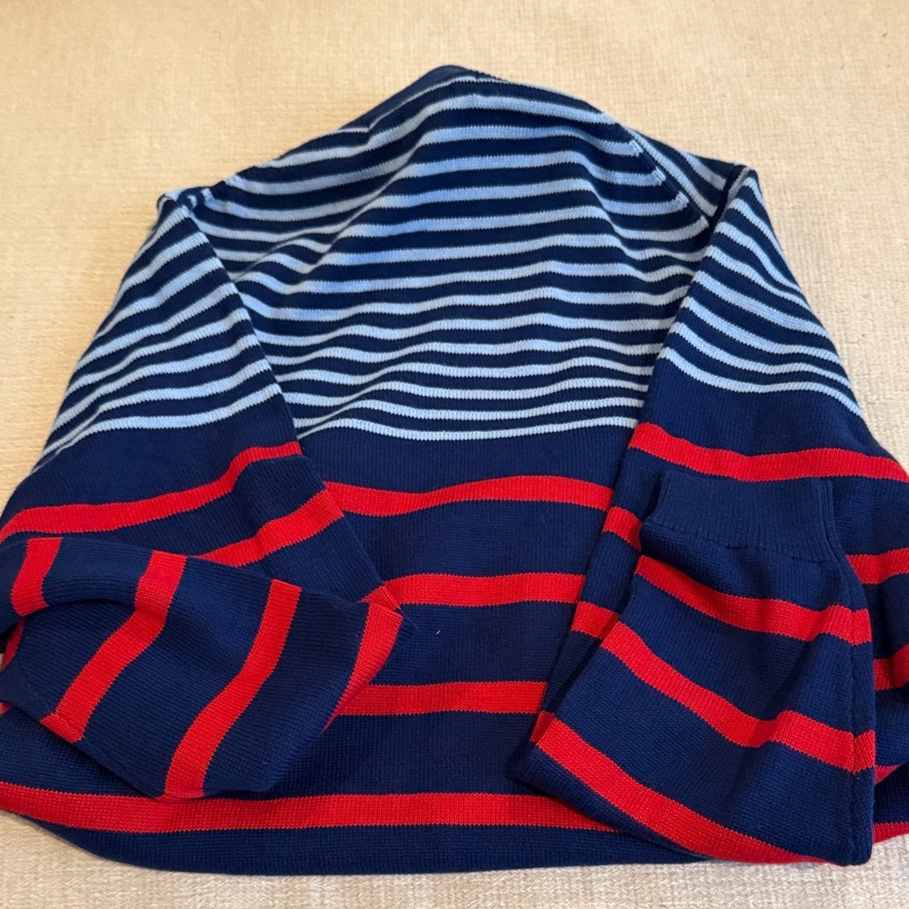 Brooks Brothers Navy Sweater with Red and Light Blue Stripes, Quarter-Zip - Picture 4 of 4